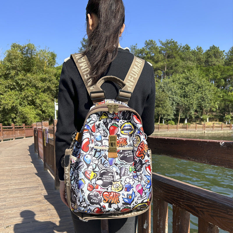 Black White Printed Ethnic Style Fashionable Large Backpacks