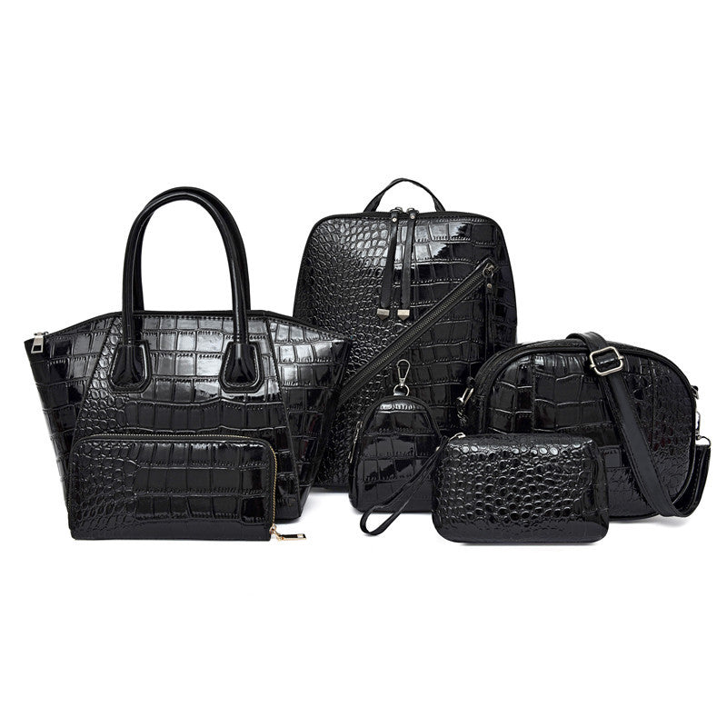 Women's Crocodile Pattern Set Mother Portable Light Backpacks