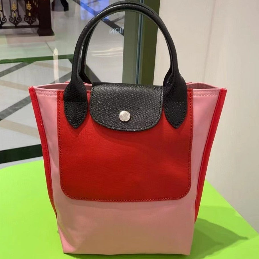 Women's Color-matching Leather Patchwork Portable Dumpling Handbags