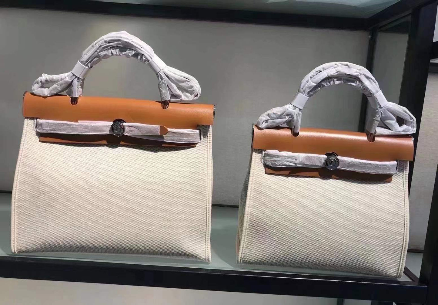 Women's Genuine Leather Kelly Cowhide Canvas Color Matching Handbags