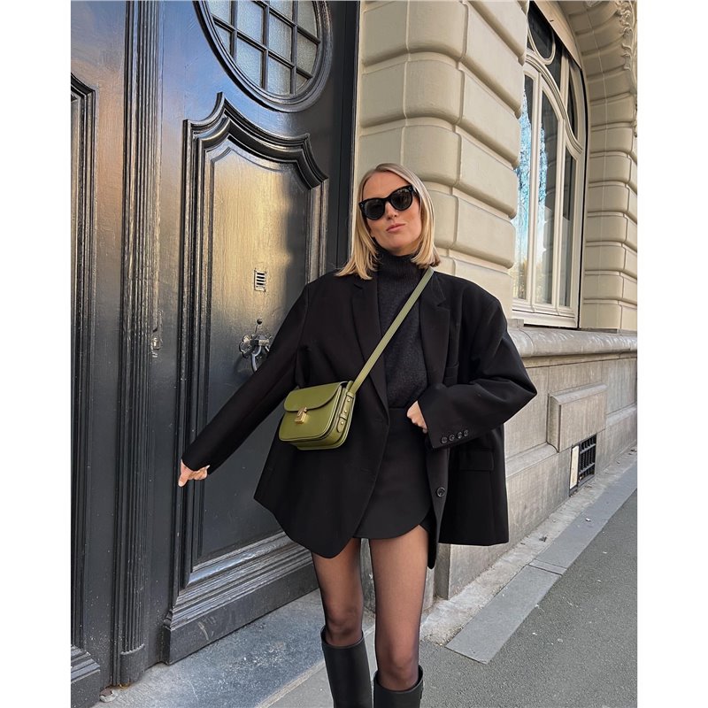 Layer Cowhide Lady Temperament Black Classic Crossbody Bags