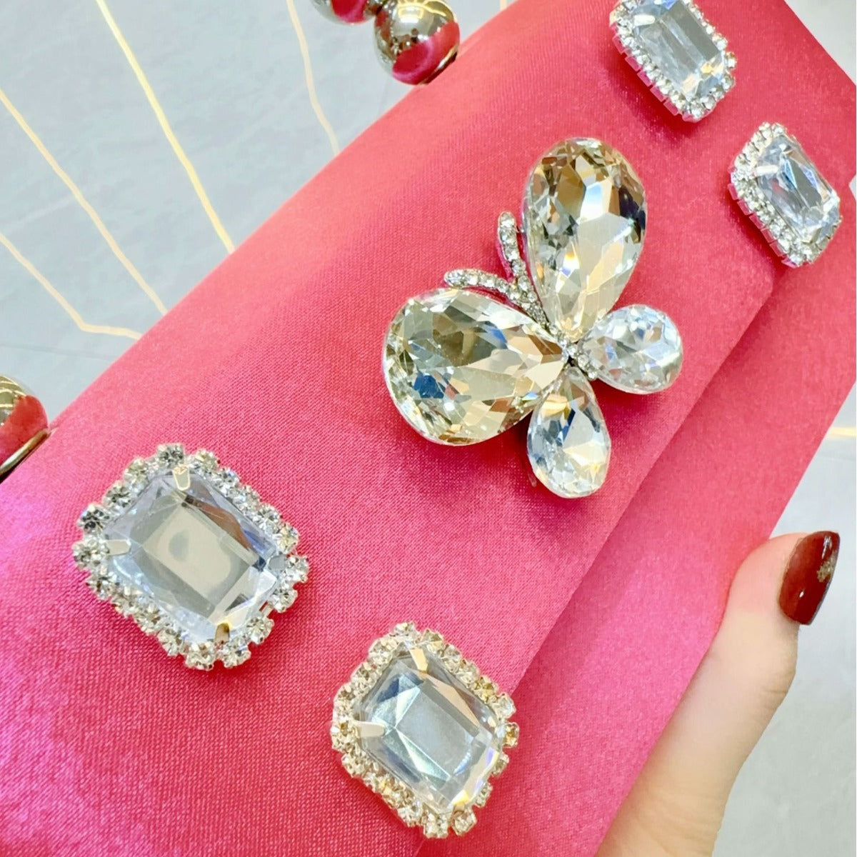 Butterfly Rhinestone Banquet Silk Satin Dinner Small Square Bags