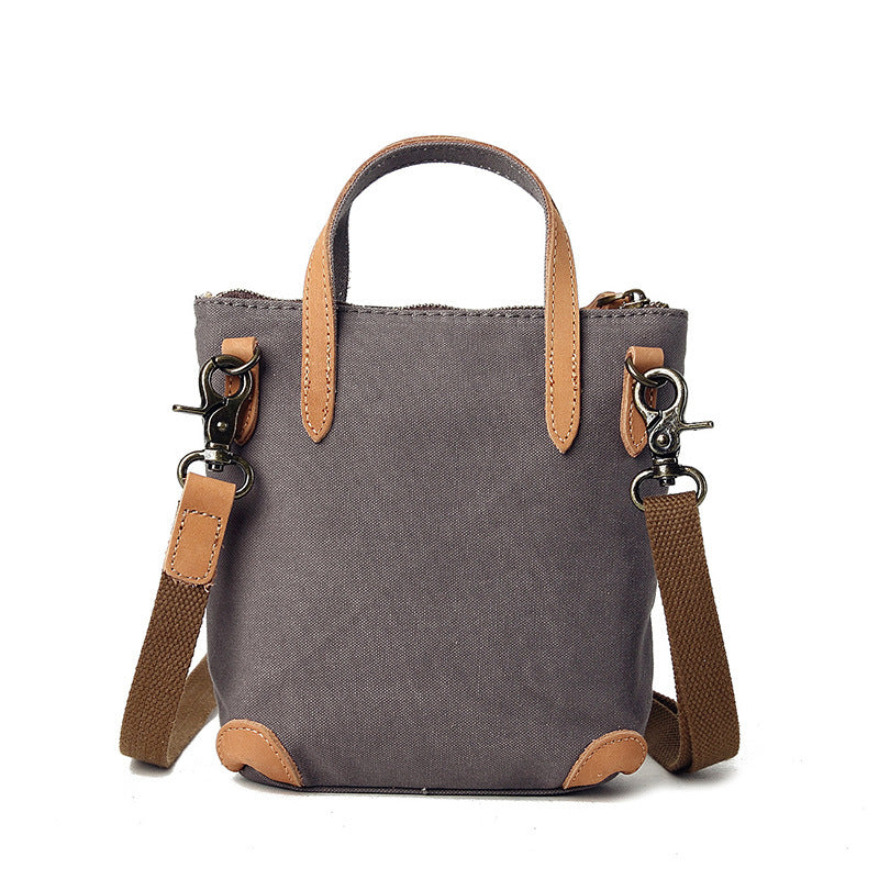 Women's Leisure Mini Canvas Mobile With Leather Zip Shoulder Bags