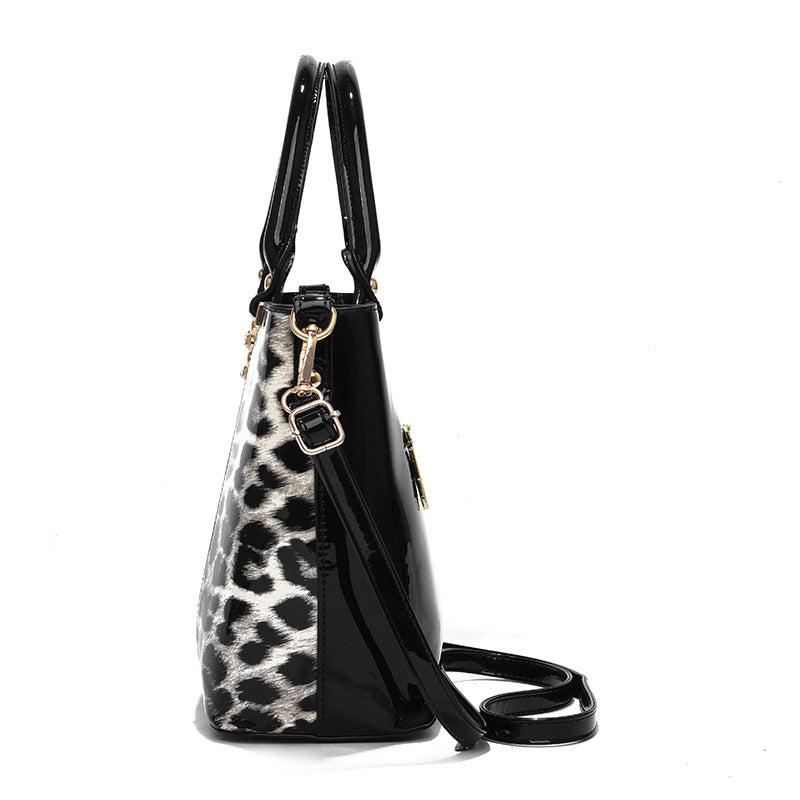 Women's Bright Leather Leopard Print Trendy Big Handbags
