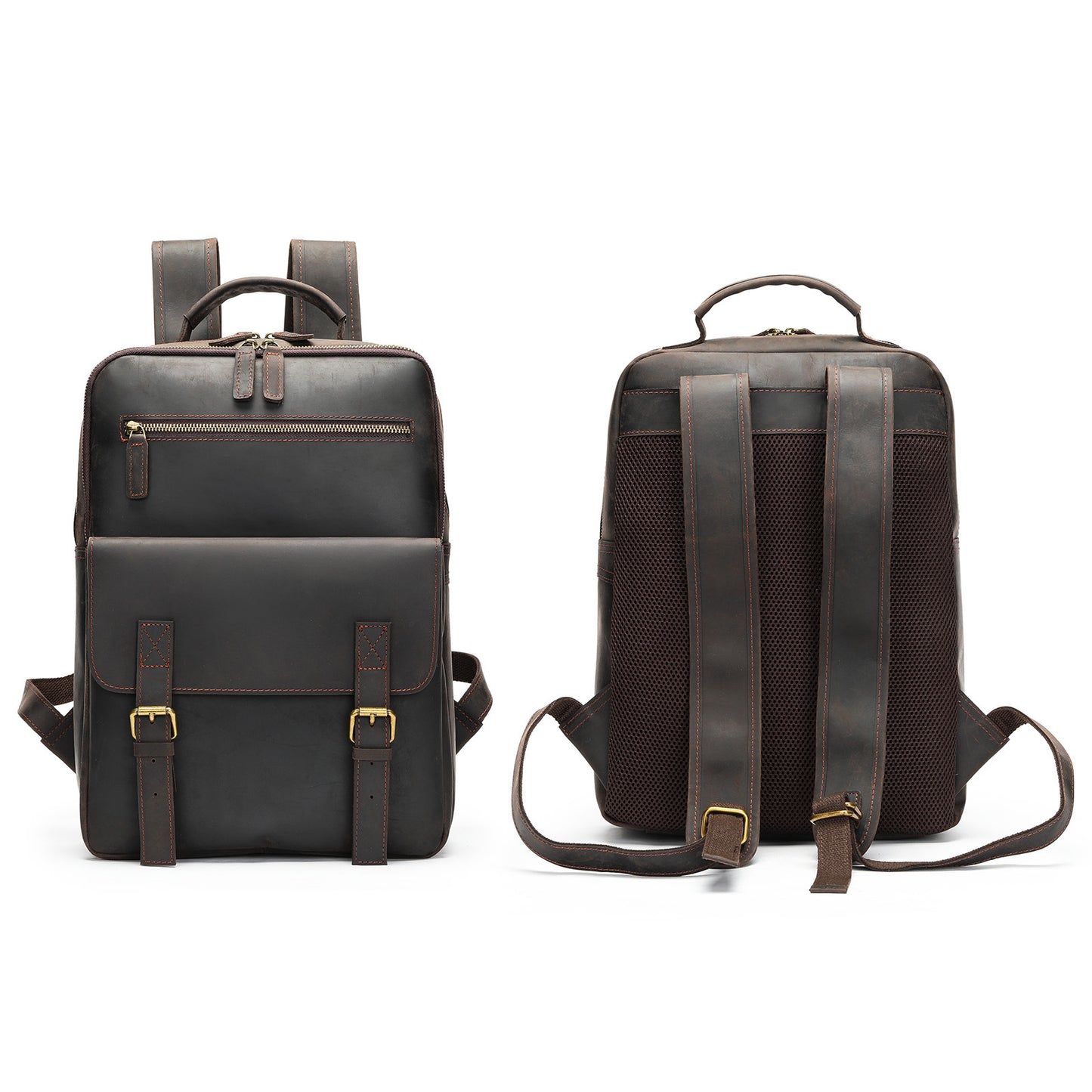 Men's Crazy Horse Leather Retro Large Capacity Backpacks