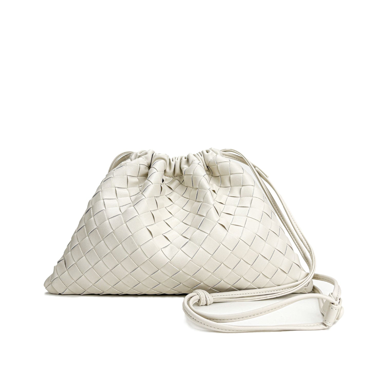 Cattlehide Leather Rhombus Magnetic Snap Drawstring Bundle Woven Crossbody Bags
