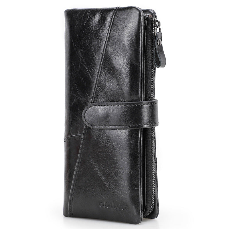 Men's Black Angel Fashion Long Patchwork Cowhide Men's Wallets