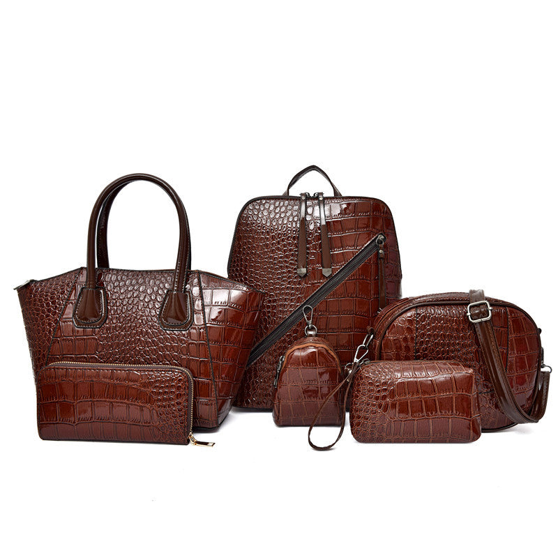 Women's Crocodile Pattern Set Mother Portable Light Backpacks