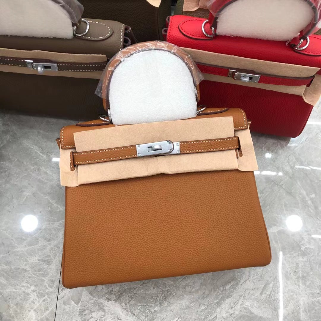 Women's Kelly Layer Cowhide Lychee Pattern Fashion Shoulder Bags