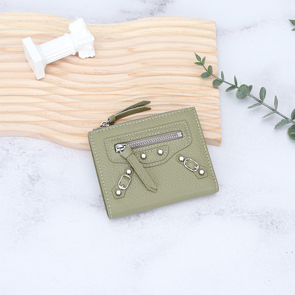 Women's Genuine Rivet Multiple Slots Fold First Ladies Wallets