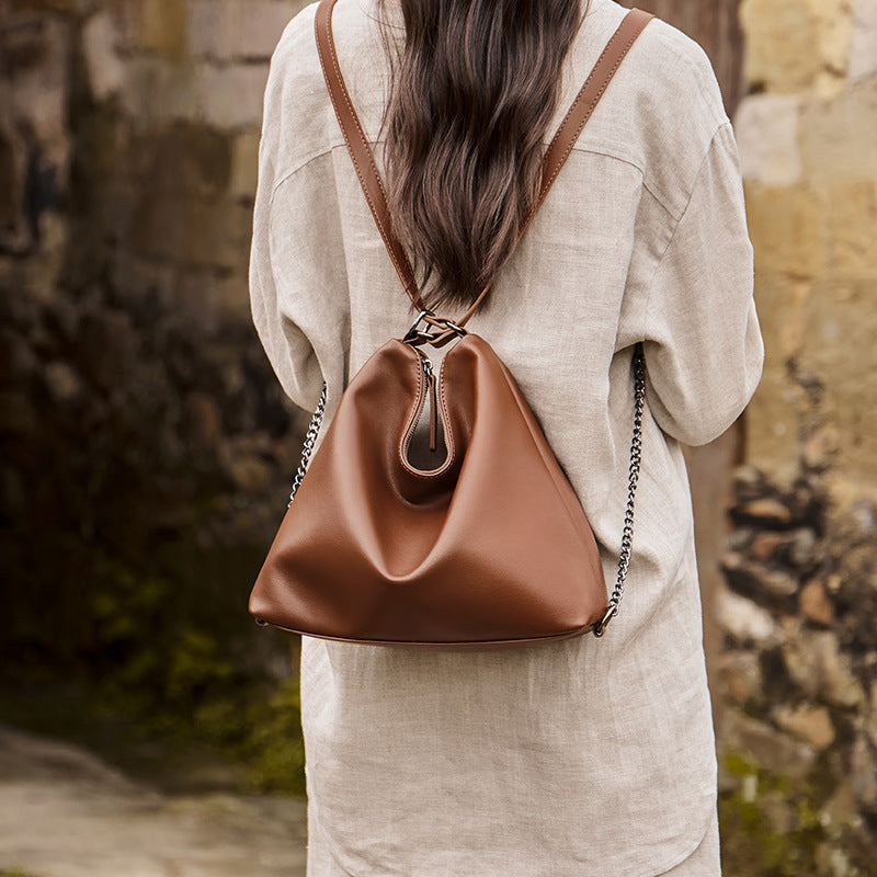 Women's Large Capacity Niche Commuter Soft Genuine Shoulder Bags
