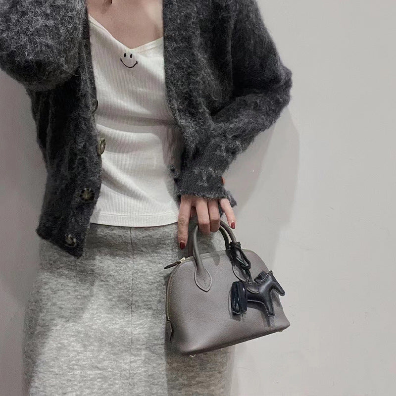 Women's Wax Line Top Layer Cowhide Bowling Crossbody Bags