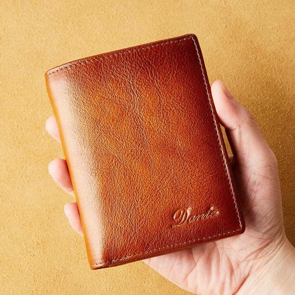 Men's First Layer Cowhide Leather Brush Zipper Men's Wallets