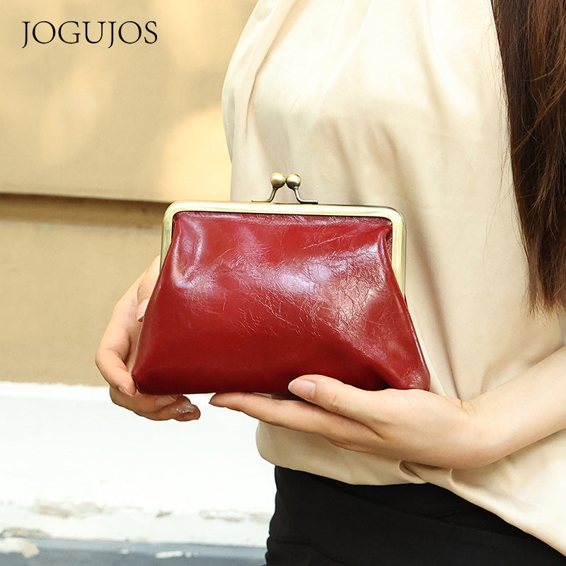 Women's Genuine Leather Hasp Candy Color Storage Handbags