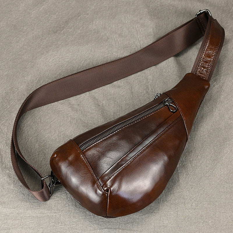 Men's Creative Fashion Leather Top Layer Cowhide Men's Chest Bags
