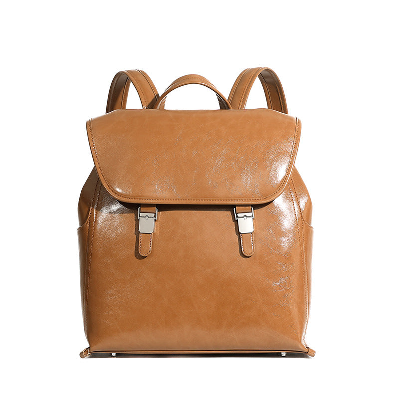 Women's Genuine Leather Neutral Fashion Simple Large Capacity Backpacks