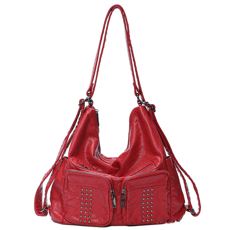 Women's Fashionable Leather Motorcycle Lightweight Retro Large Backpacks