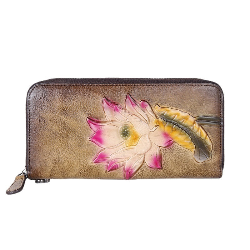 Women's Layer Cowhide Retro Rub Colored Multiple Ladies Wallets