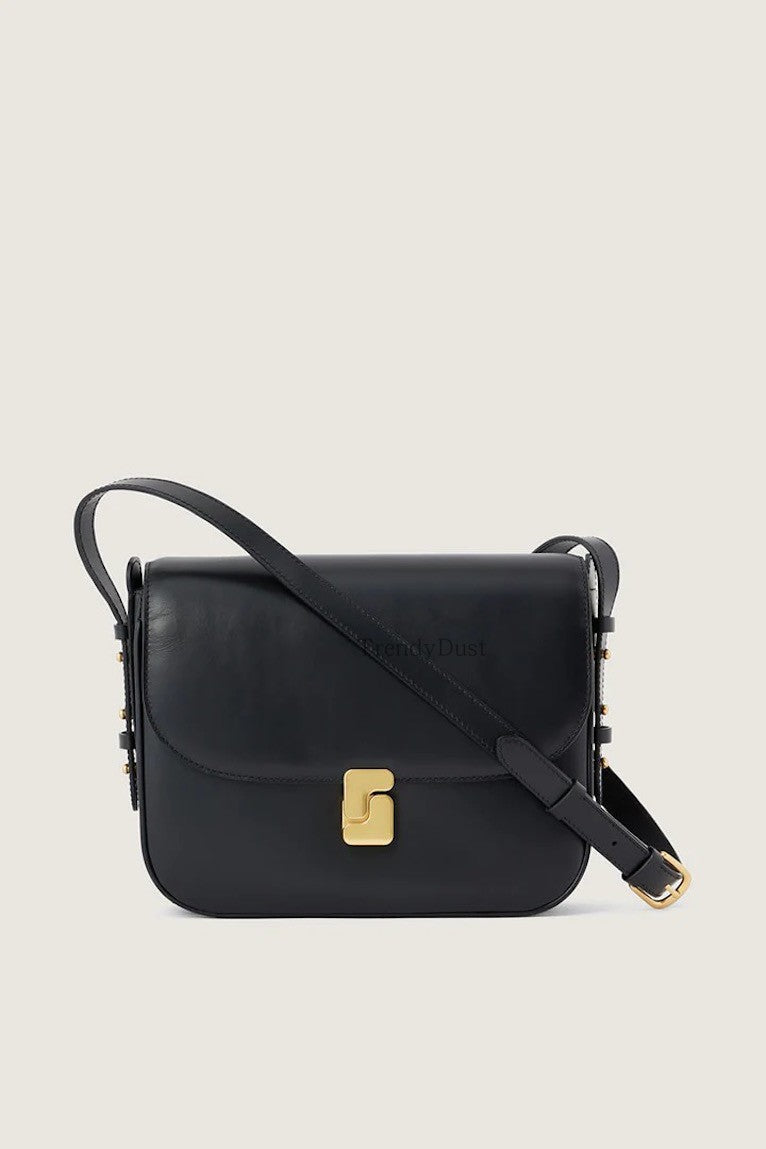 Layer Cowhide Lady Temperament Black Classic Crossbody Bags