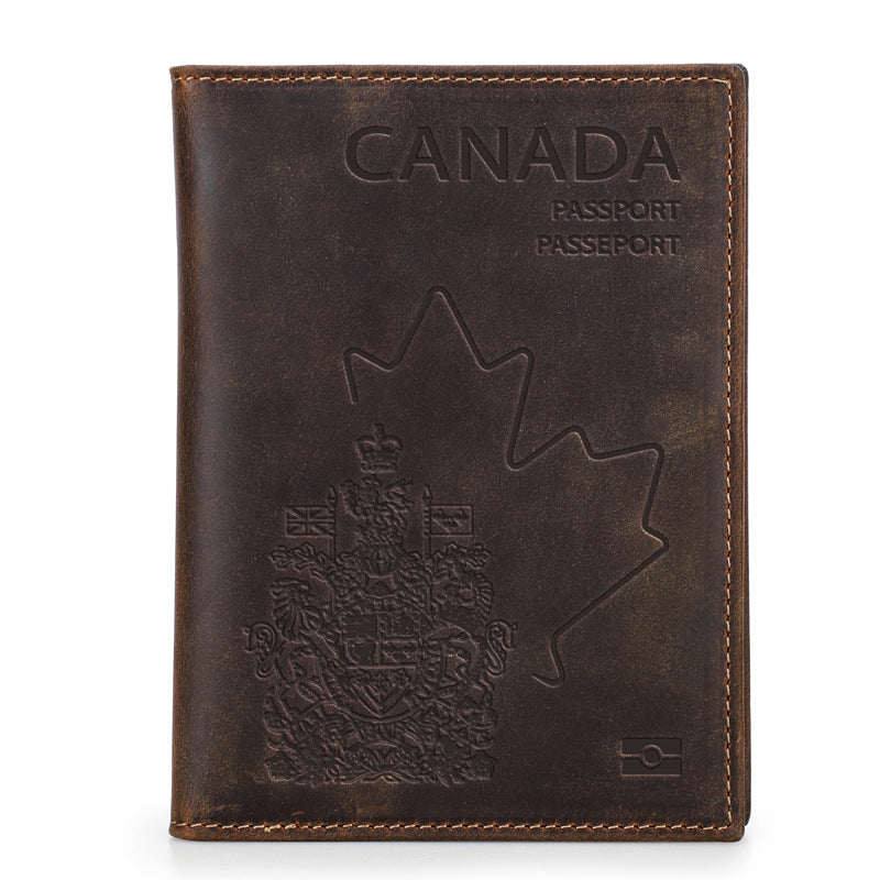 Black Angel Retro Crazy Horse Leather Passport Multifunctional Men's Wallets