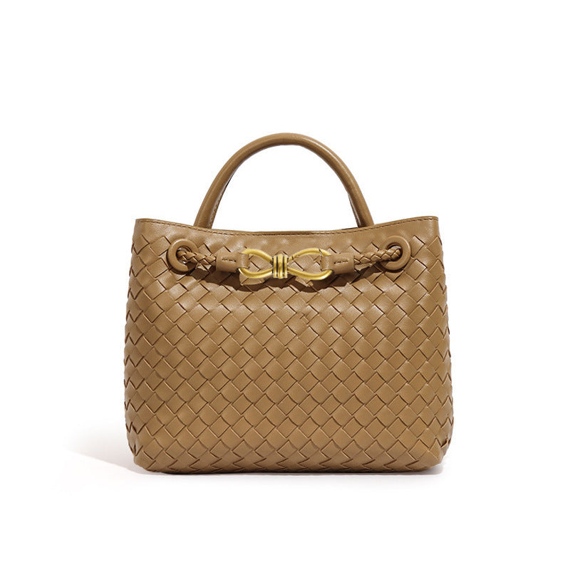 Women's Woven Handmade Weaving Metal Cord Fastener Crossbody Bags