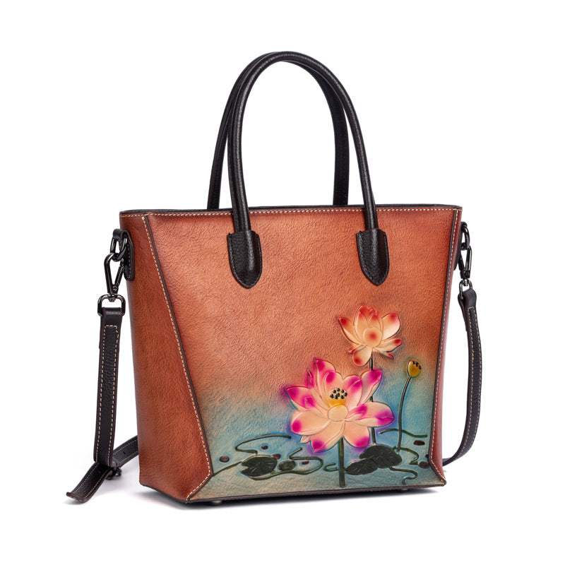 Women's Chinese Style Retro First Layer Cowhide Handbags