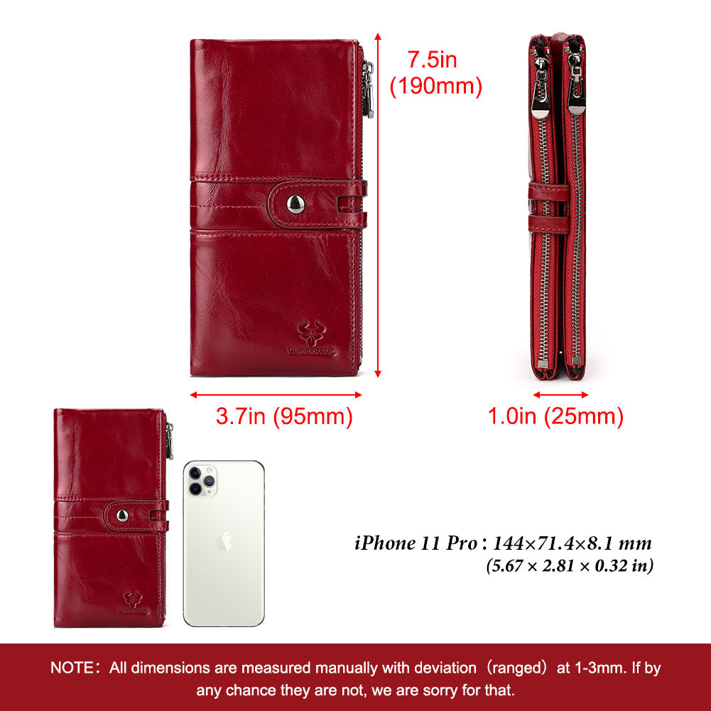 Women's Antimagnetic Clutch Top Layer Cowhide Long Ladies Wallets