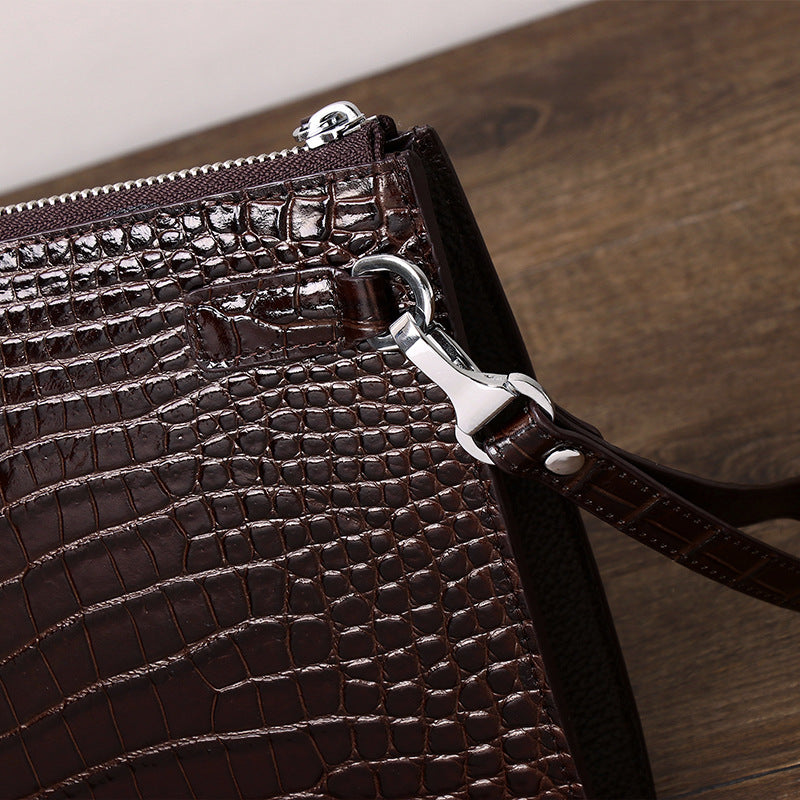Men's Crocodile Leather Pattern Genuine Hand Grab Men's Handbags