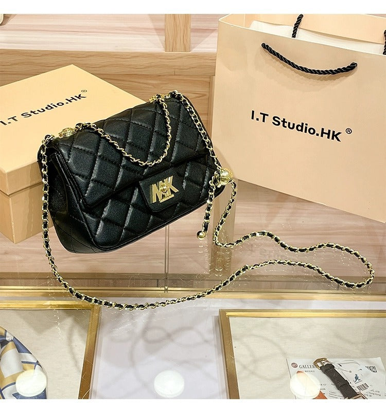 Genuine Leather Classic Style Rhombus Chain Shoulder Bags