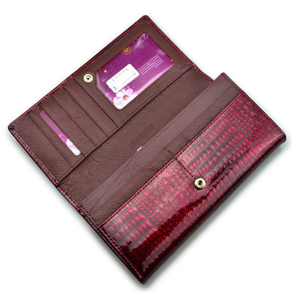 Women's First Layer Cowhide Leather Patent Crocodile Ladies Wallets