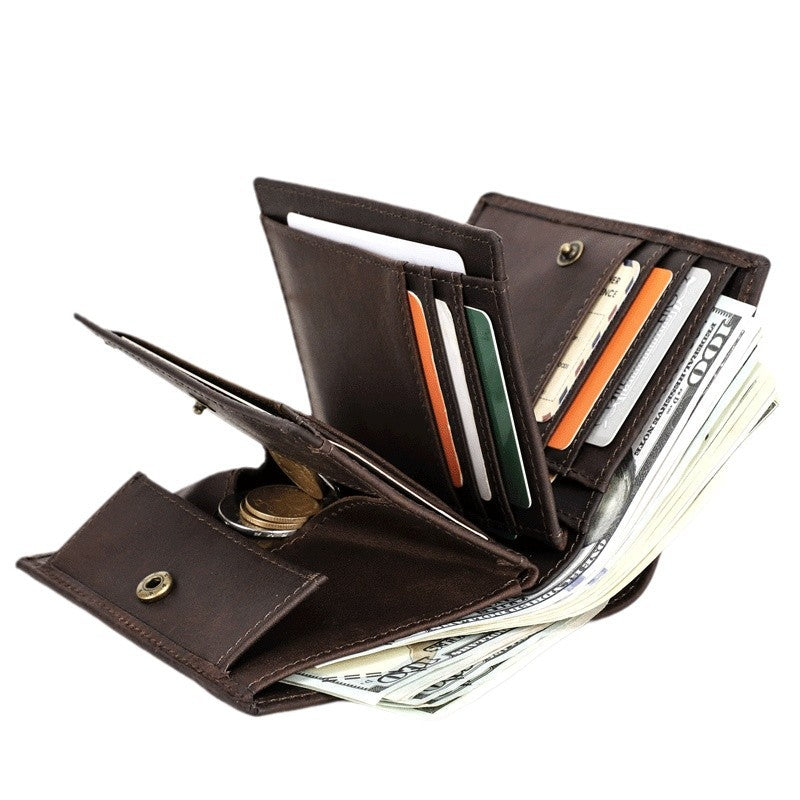 Men's Retro Crazy Horse Leather Swiping Twee Men's Wallets