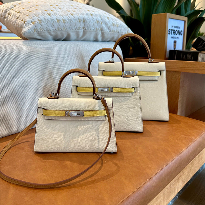 Women's Genuine Leather Color Matching Palm Print Crossbody Bags