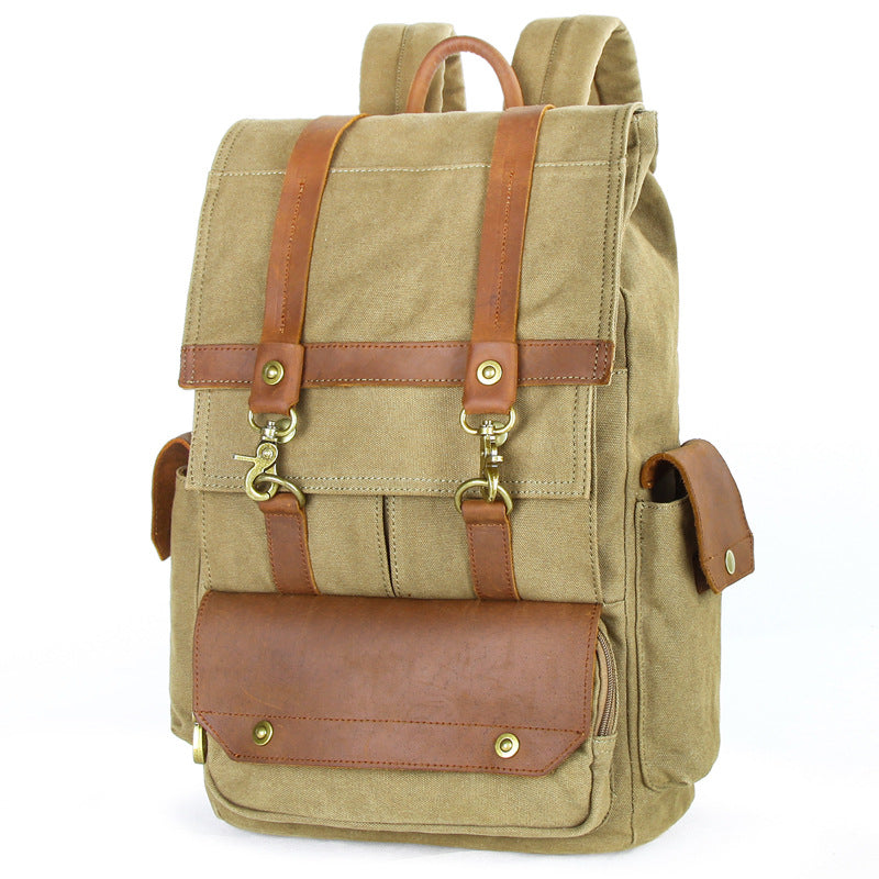 Men's Cotton Retro Crazy Horse Leather Canvas Backpacks