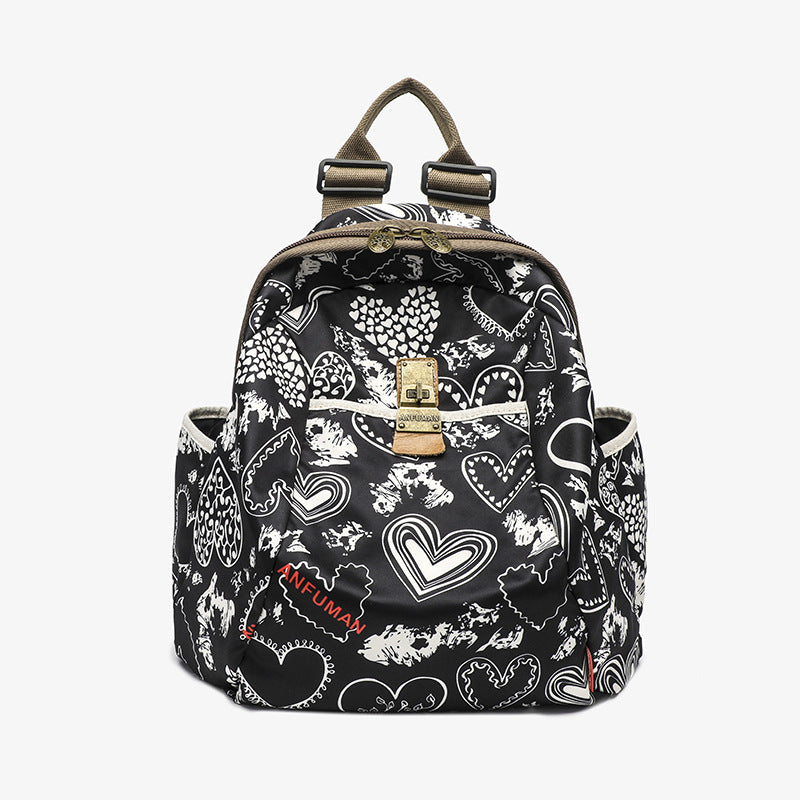 Black White Printed Ethnic Style Fashionable Large Backpacks