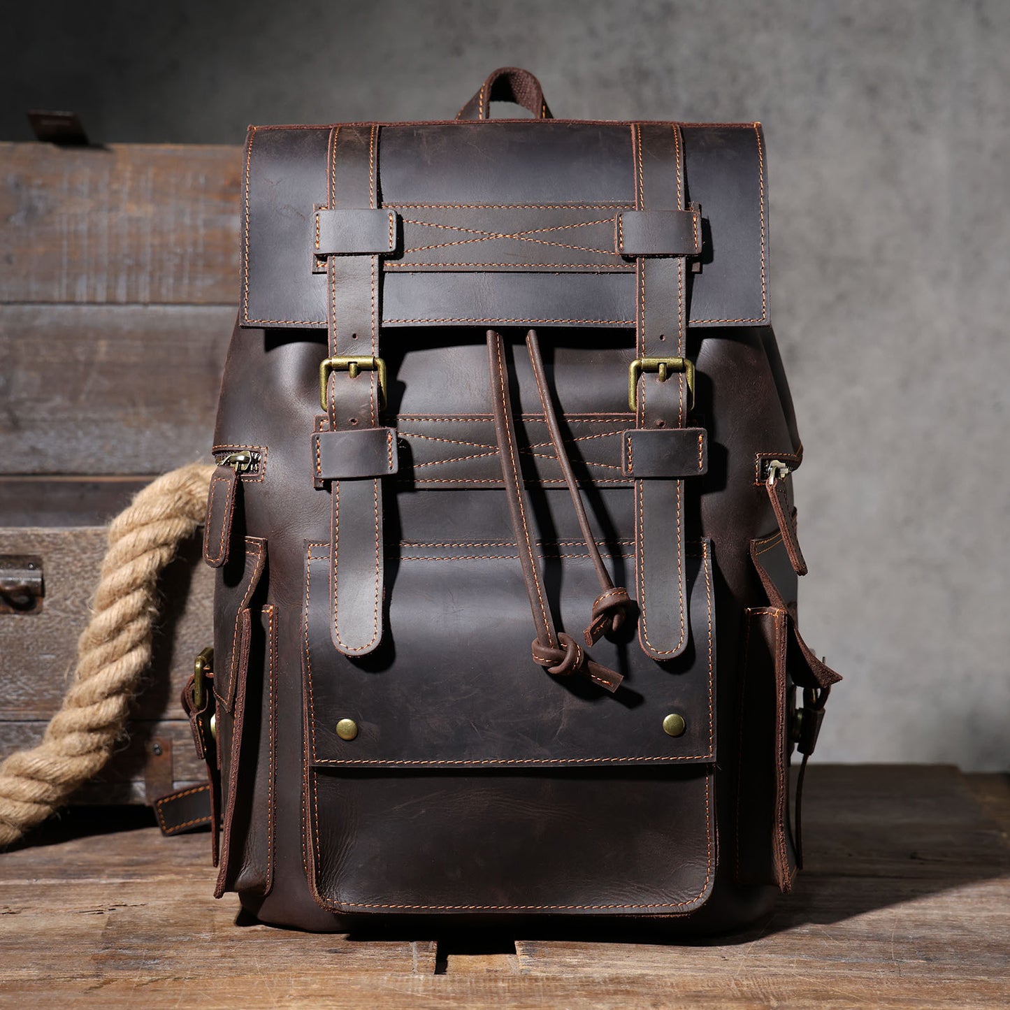 Men's Crazy Horse Leather Retro First Layer Backpacks