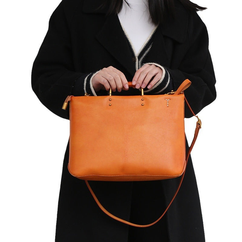 Capacity Totes Soft Leather Top Layer Vegetable Tanned Portable Bags