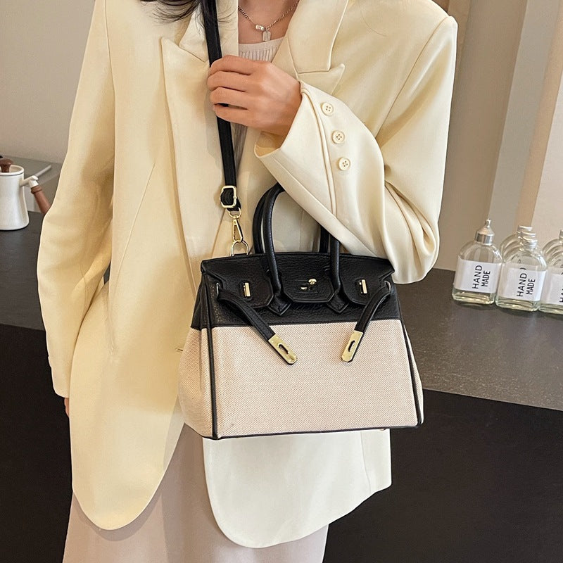 Portable Kelly Contrast Color Fabric Large Handbags