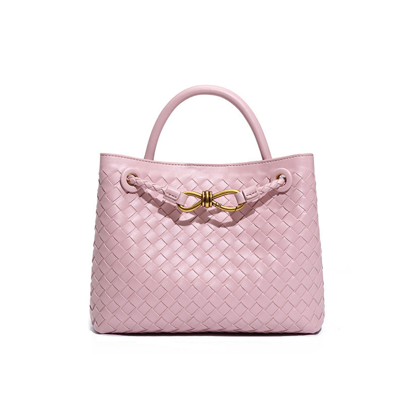 Women's Woven Handmade Weaving Metal Cord Fastener Crossbody Bags