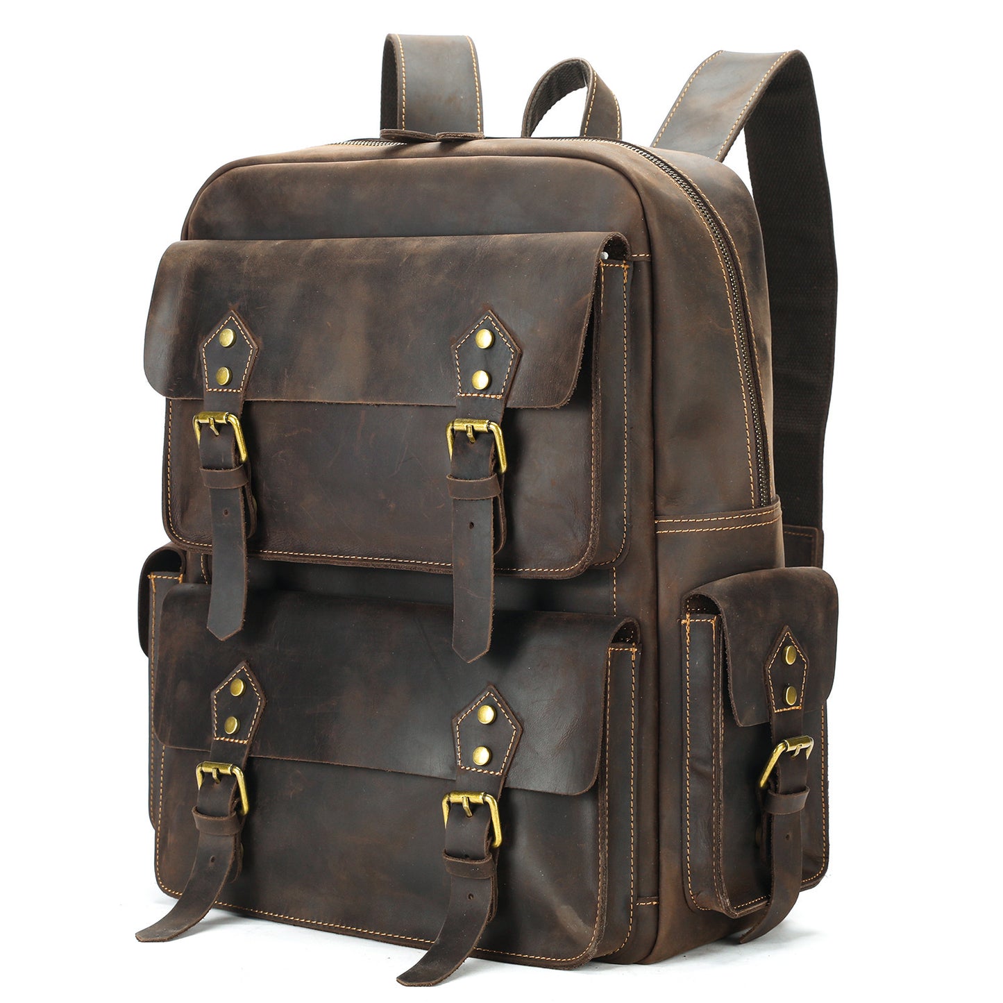 Men's Crazy Horse Leather Retro Computer Running Backpacks