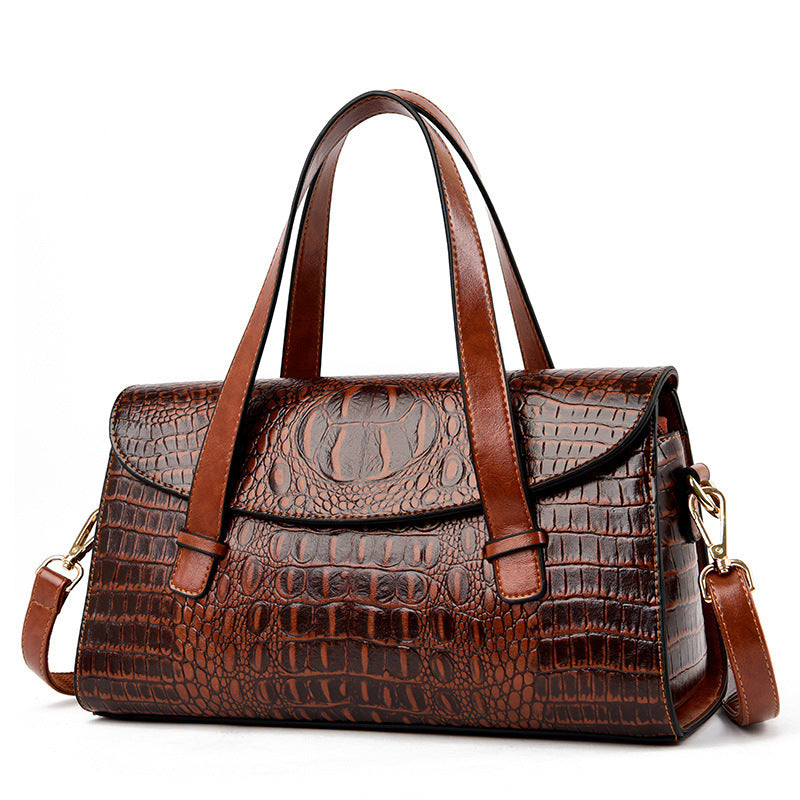 Women's Fashion Crocodile Pattern Portable Boston Pillow Handbags