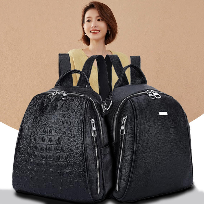 Women's Genuine Leather Crocodile Pattern Versatile Large Backpacks
