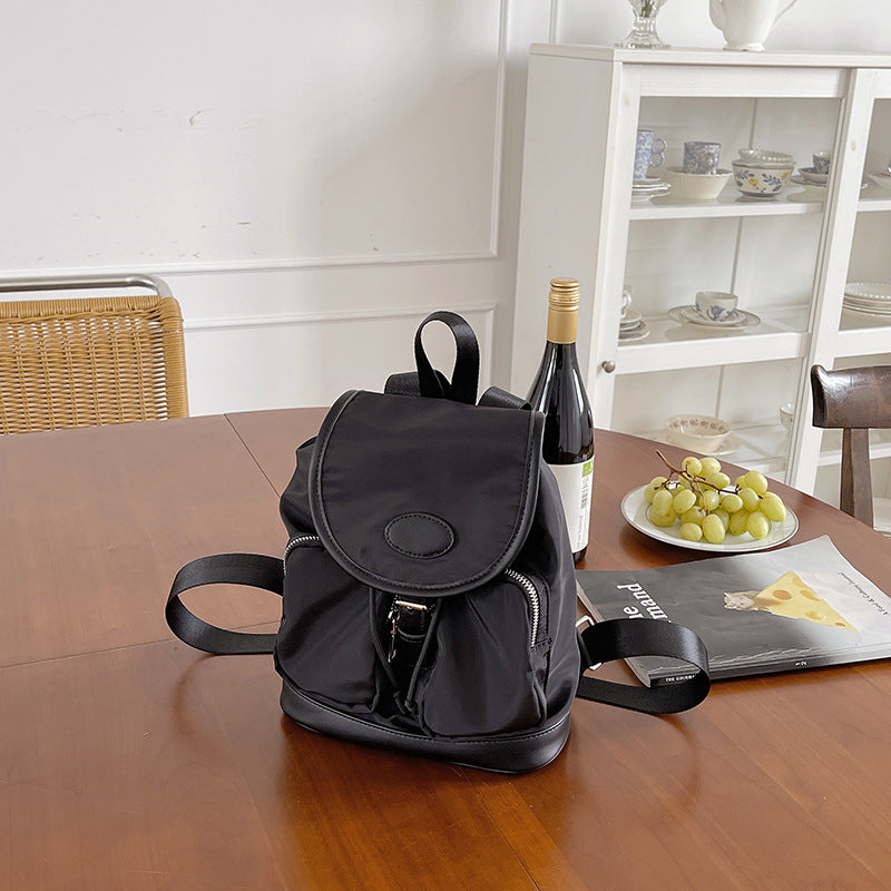 Women's Spring Simple Drawstring Black Fashion Large Bags