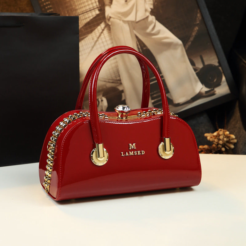 Women's Diamond Boston Pillow Personality Patent Leather Shoulder Bags