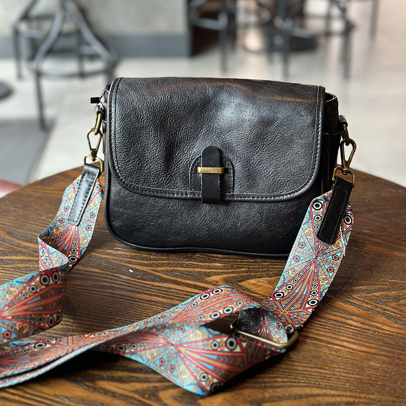 Women's Retro Fashion Vegetable Tanning Leather Ribbon Crossbody Bags