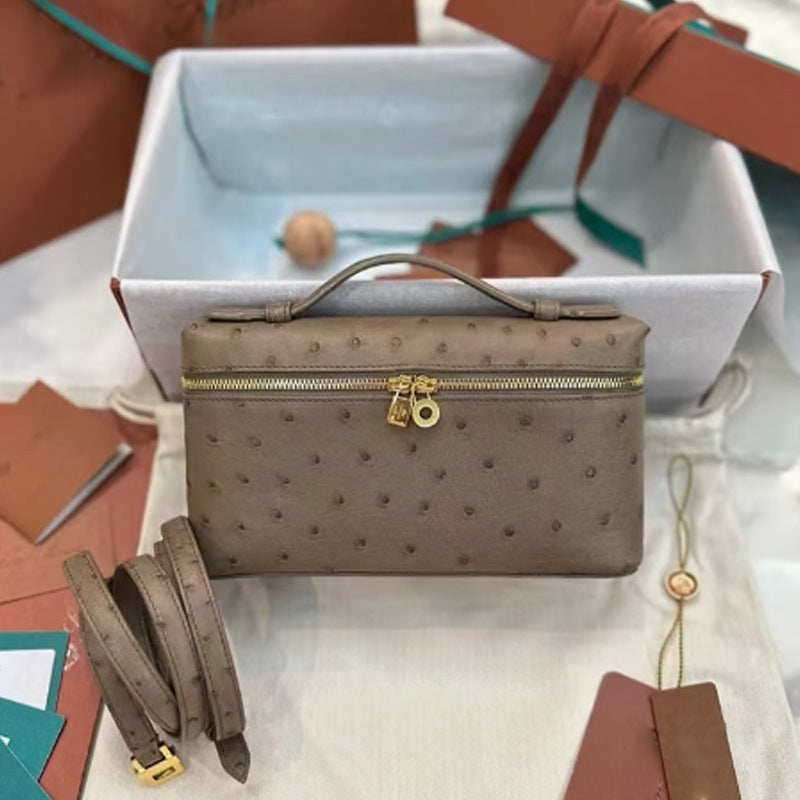 Women's Lunch Box Ostrich Leather Popular For Crossbody Bags