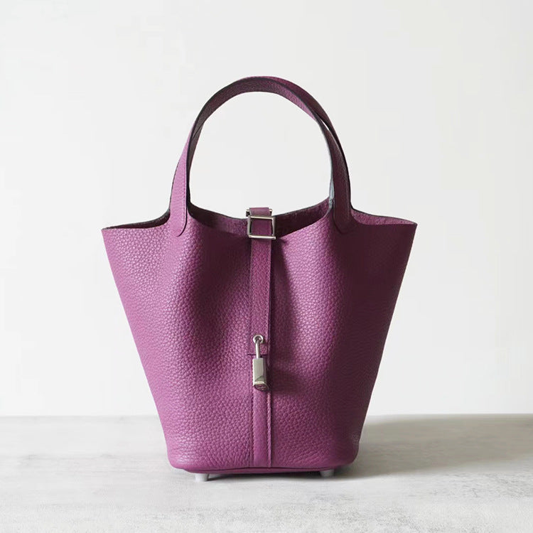 Wax Line Vegetable Basket Imported Cowhide Handbags