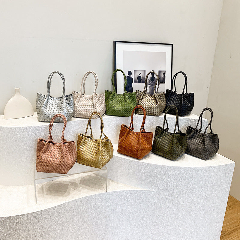 Women's French Style High Sense Woven Texture Shoulder Bags