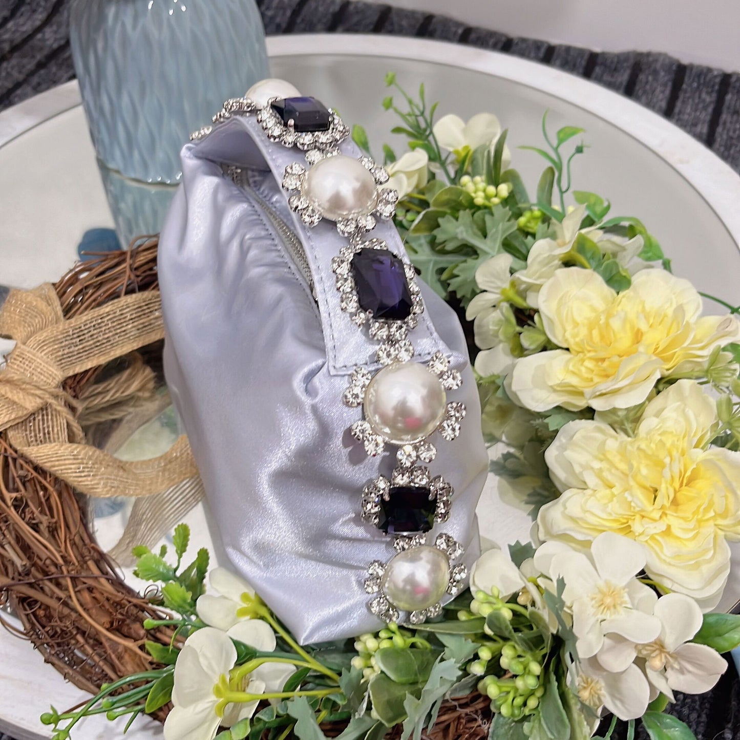 Women's Clutch Rhinestone Pearl Satin Lunch Box Summer Handbags