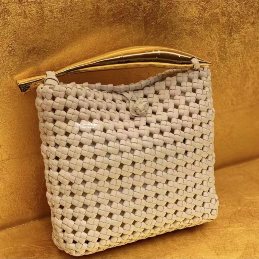 Fashionable Hand-woven Design Contrast Color Female Handbags