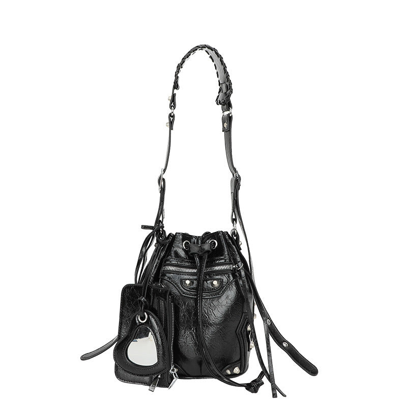 Women's Locomotive Style Rivet Trendy Drawstring Fashion Crossbody Bags